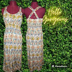 No Boundaries Long Knit Maxi Dress‎ with Boho Pattern Flowy Sundress XL EUC